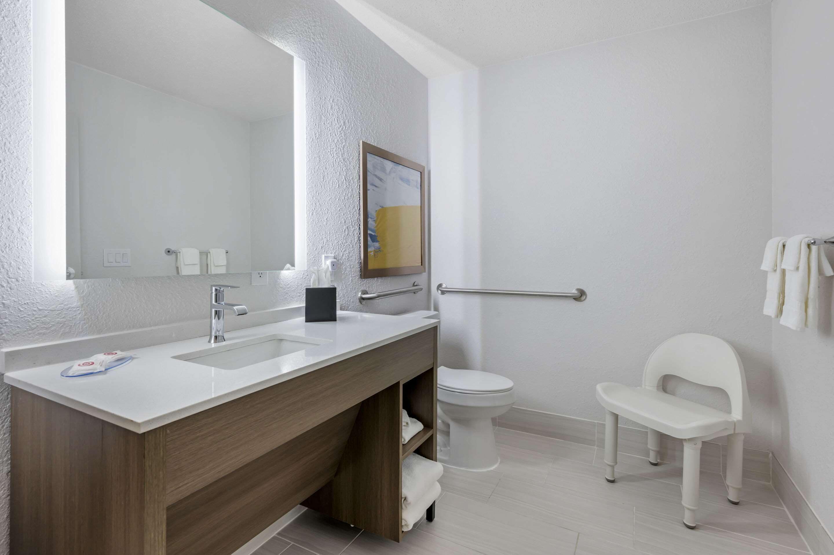 combined shower/bathtub, free toiletries, hair dryer, towels