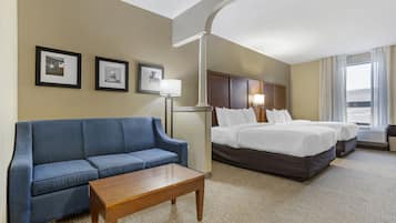 Pillow-top beds, desk, blackout curtains, iron/ironing board
