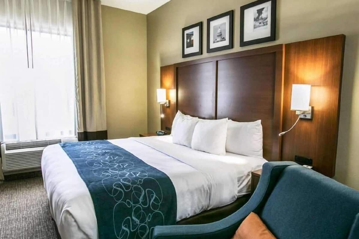 Pillow-top beds, desk, blackout curtains, iron/ironing board