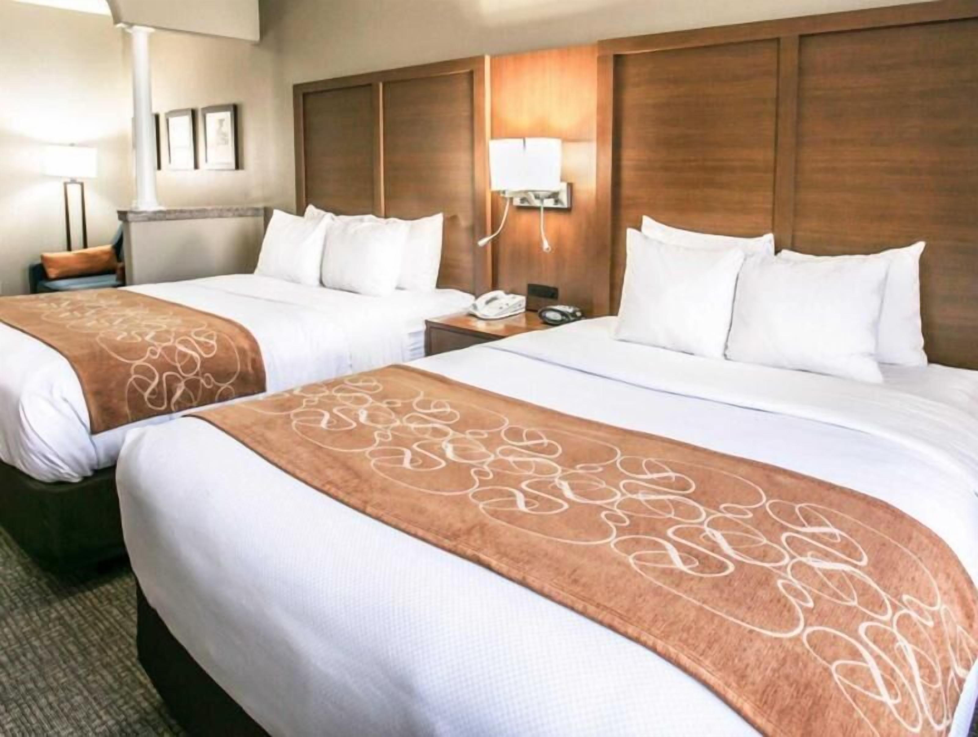 Pillow-top beds, desk, blackout curtains, iron/ironing board