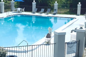 Outdoor pool, pool loungers