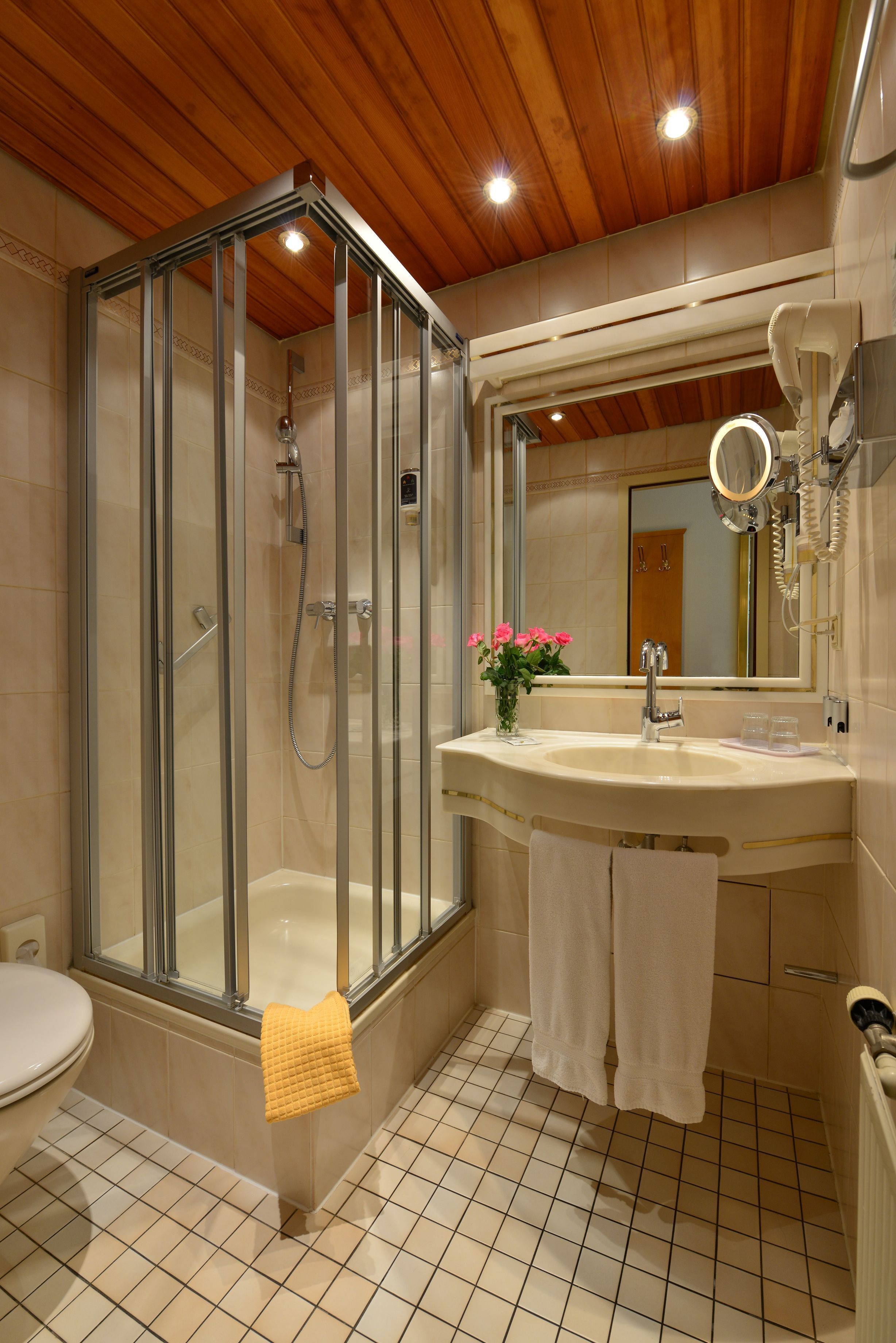 free toiletries, hair dryer, towels