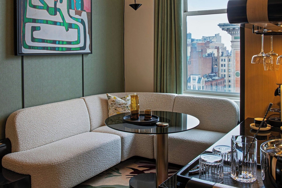 42-inch LCD TV with cable channels, TV, iPod dock