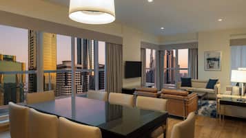 Suite, 2 Bedrooms, Non Smoking with Complimentary Shuttle Service to Dubai Mall and Kite Beach | Living room | 49-inch LCD TV with satellite channels, TV