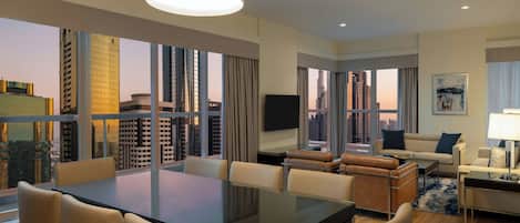 Suite, 2 Bedrooms, Non Smoking with Complimentary Shuttle Service to Dubai Mall and Kite Beach | Living room | 49-inch LCD TV with satellite channels, TV