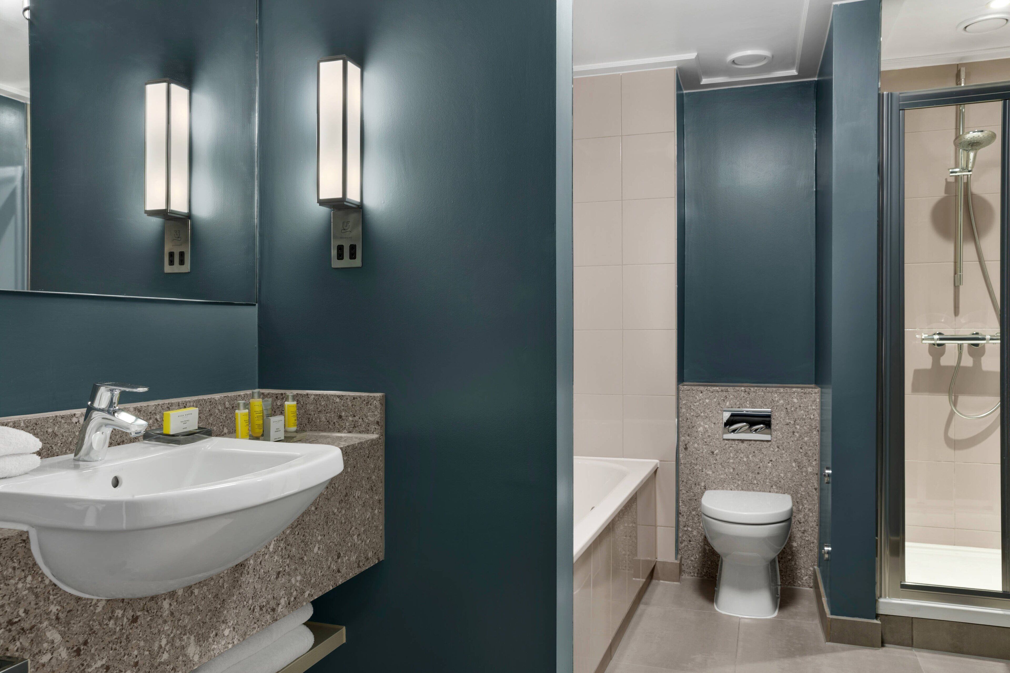 free toiletries, hair dryer, towels