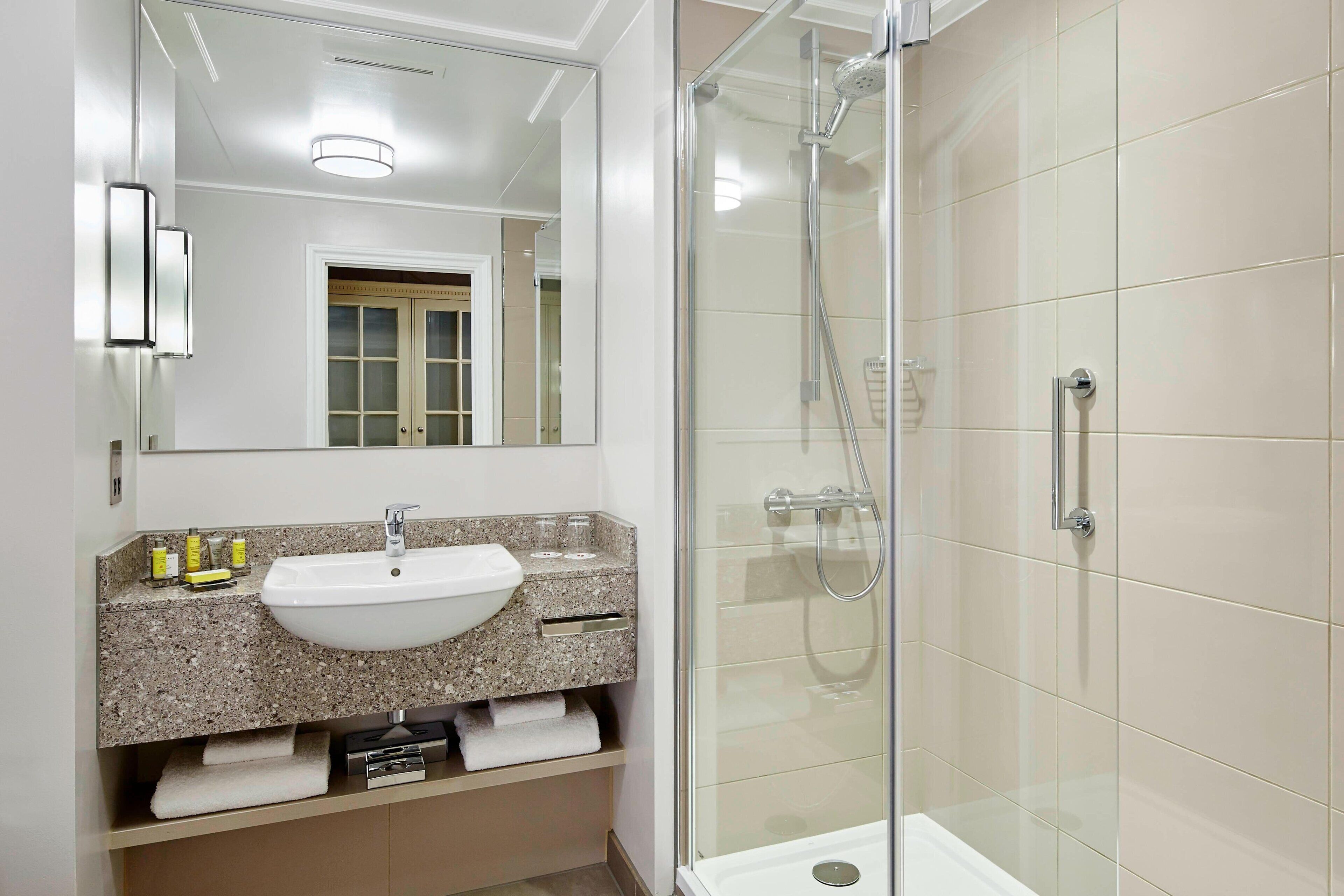 free toiletries, hair dryer, towels