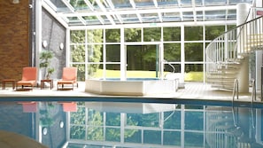 Indoor pool, open 7 AM to 9:30 PM, sun loungers
