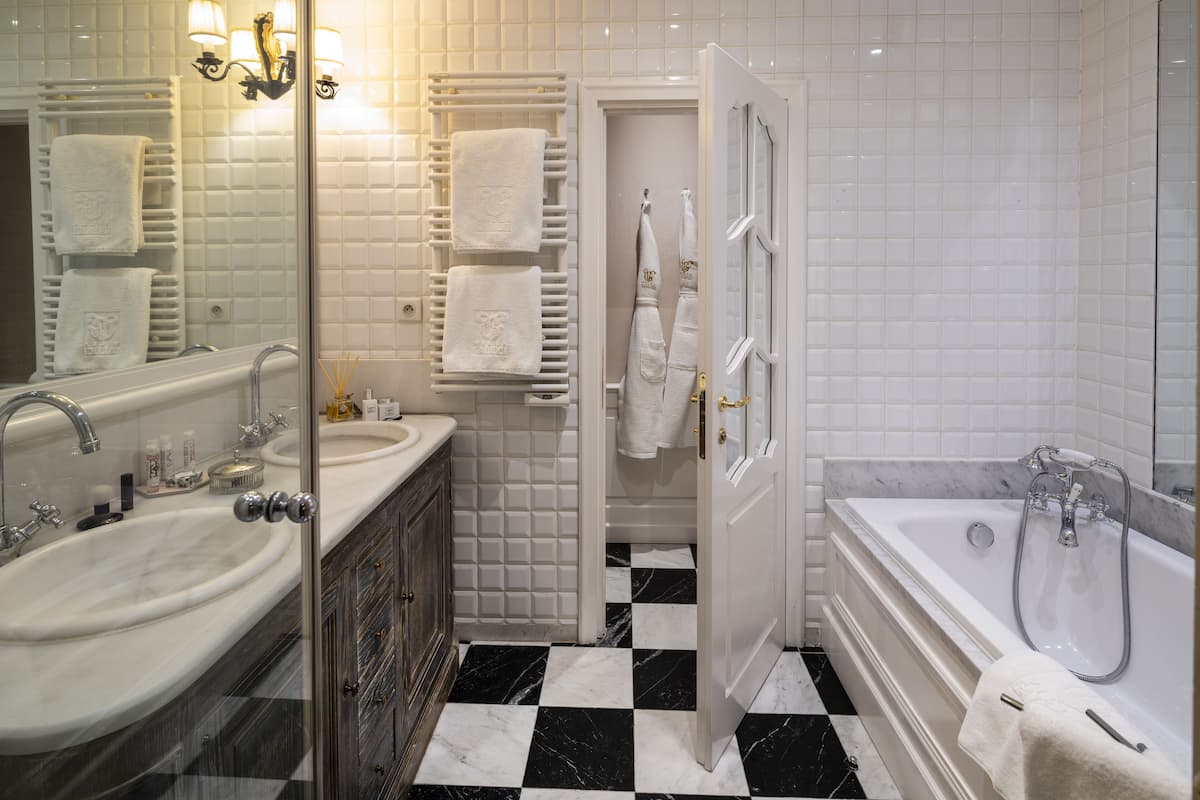 junior suite with free spa access | bathroom | free toiletries, hair dryer, bathrobes, slippers