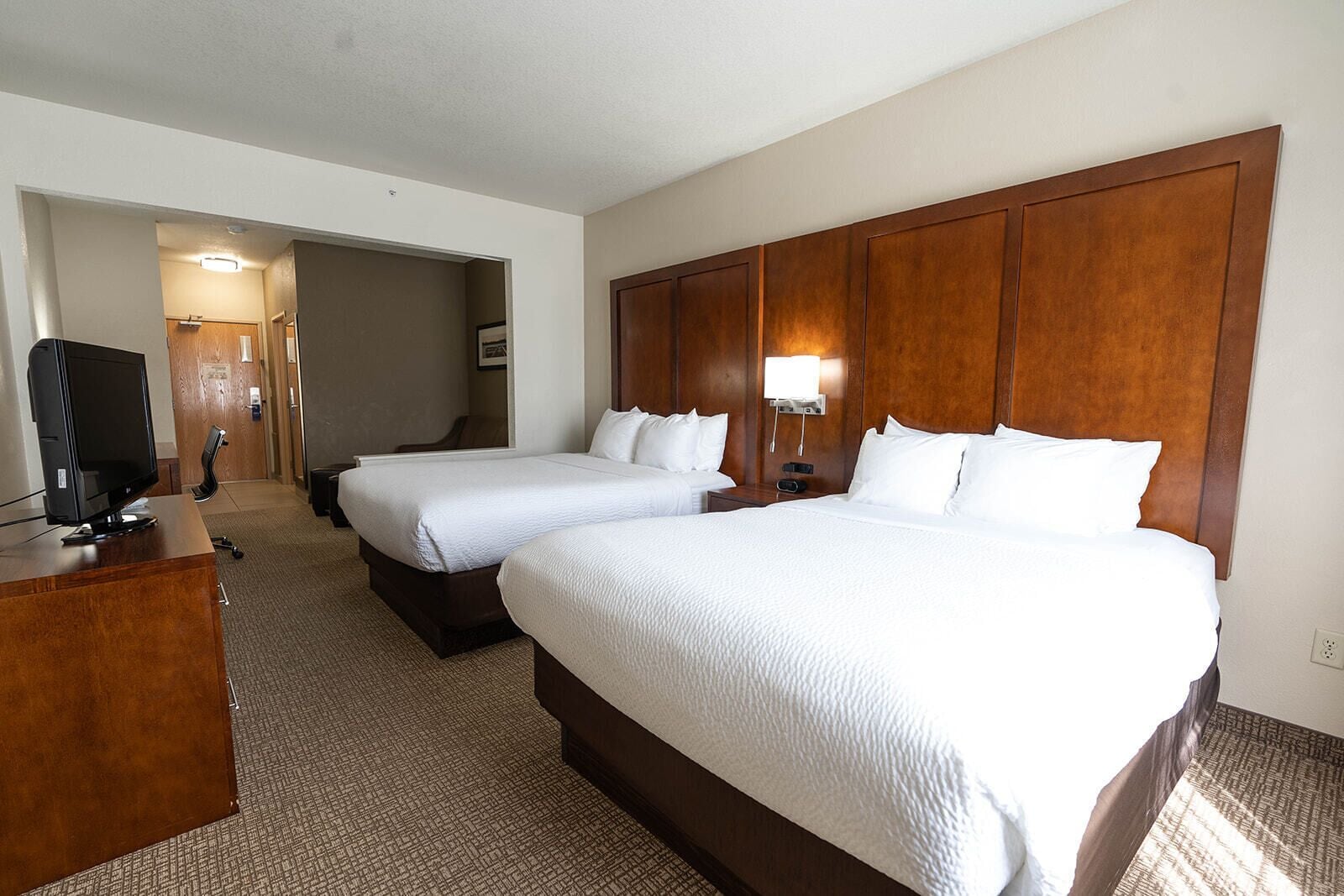 suite, 2 queen beds, accessible, non smoking | desk, laptop workspace, blackout curtains, iron/ironing board