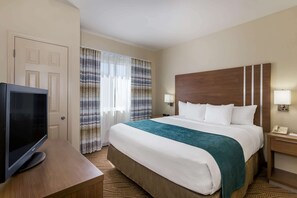 Hypo-allergenic bedding, pillowtop beds, in-room safe, blackout drapes