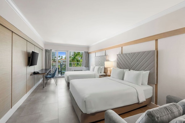 Superior Two Queen w/ Balcony | Premium bedding, pillowtop beds, in-room safe, desk