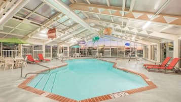 Indoor pool, open 7:00 AM to 10:00 PM, pool loungers