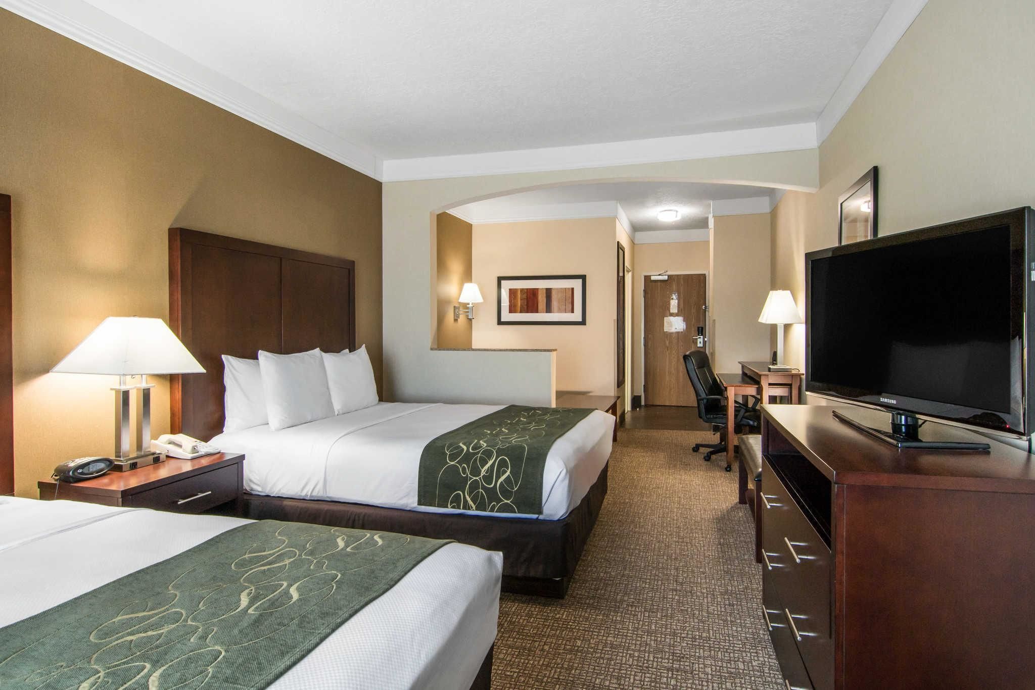 suite, 2 queen beds, non smoking | desk, laptop workspace, blackout curtains, iron/ironing board