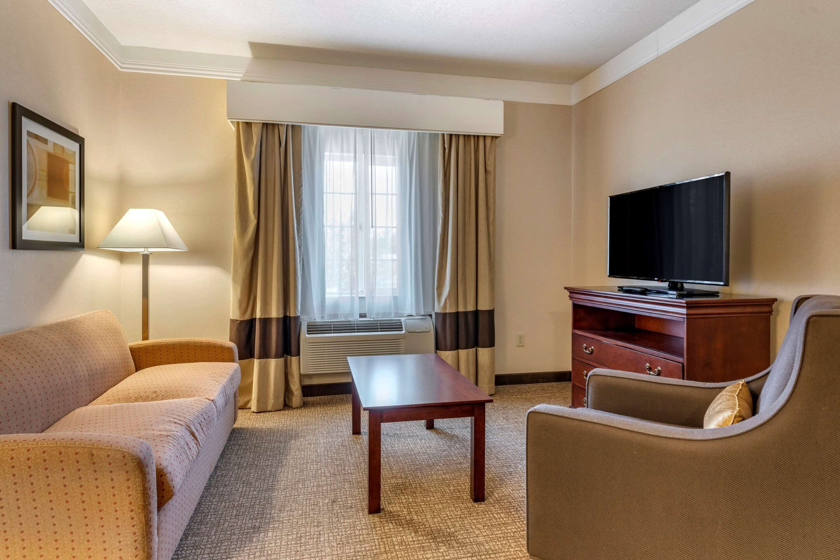 suite, 1 king bed with sofa bed, accessible, non smoking | desk, laptop workspace, blackout curtains, iron/ironing board