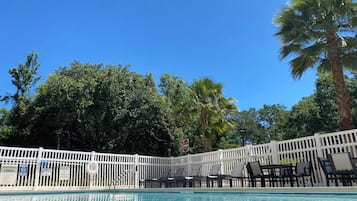 Outdoor pool, open 8:00 AM to 8:00 PM, sun loungers