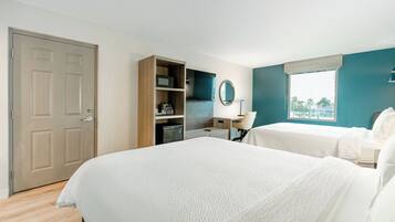 Individually furnished, desk, laptop workspace, blackout drapes