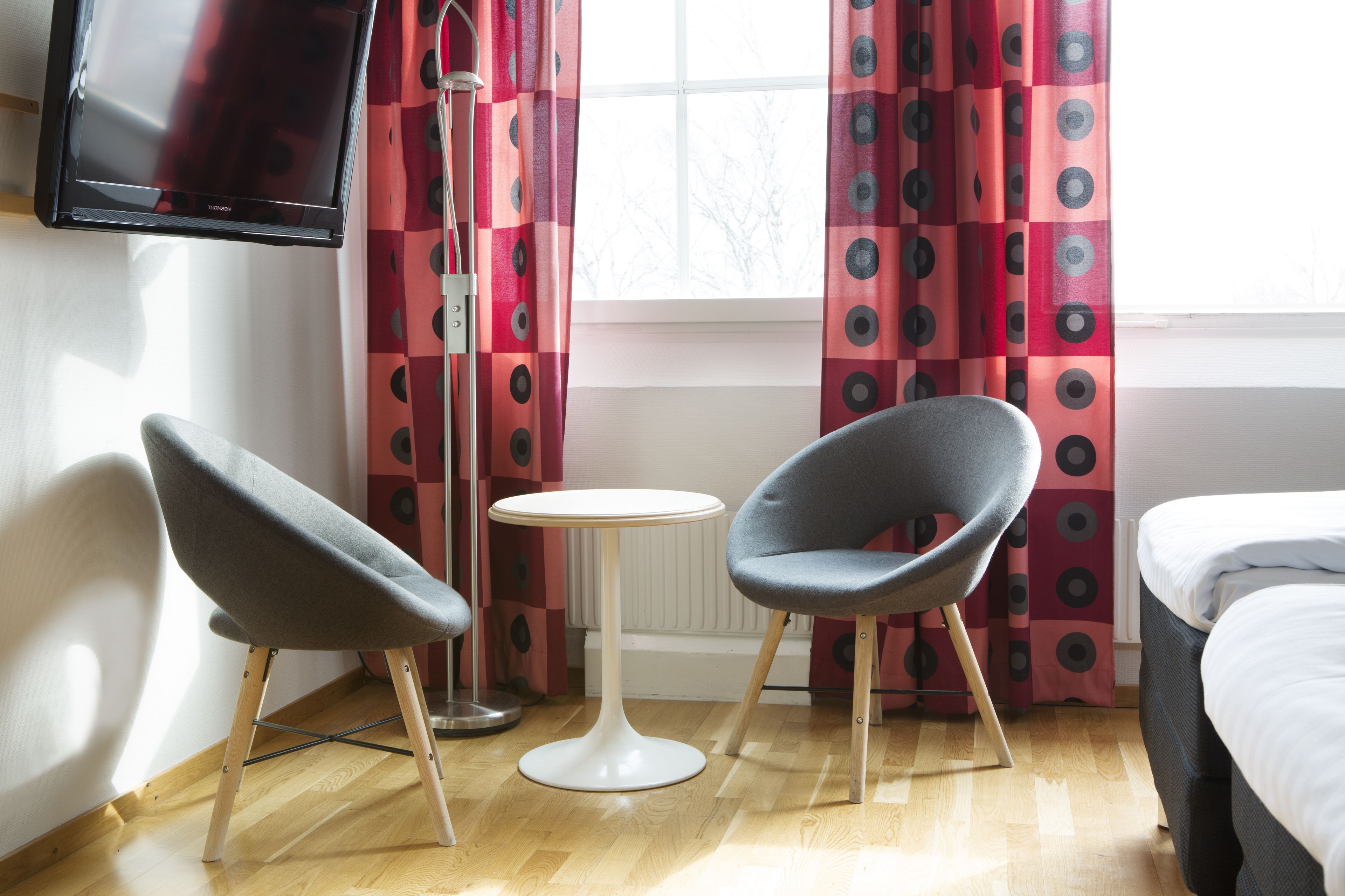 premium bedding, desk, blackout curtains, soundproofing