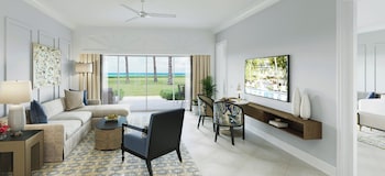 Luxury Suite, Oceanfront | Living area | 50-inch flat-screen TV with satellite channels, TV, DVD player at The Ocean Club, A Four Seasons Resort, Bahamas