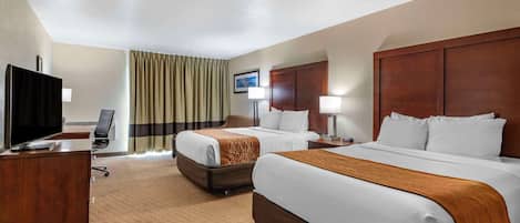 Premium bedding, desk, blackout curtains, iron/ironing board