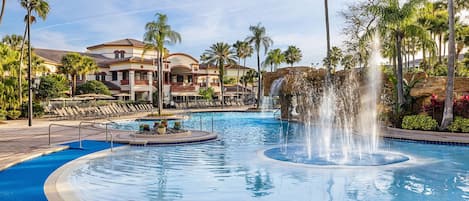 5 outdoor pools, free cabanas, pool umbrellas