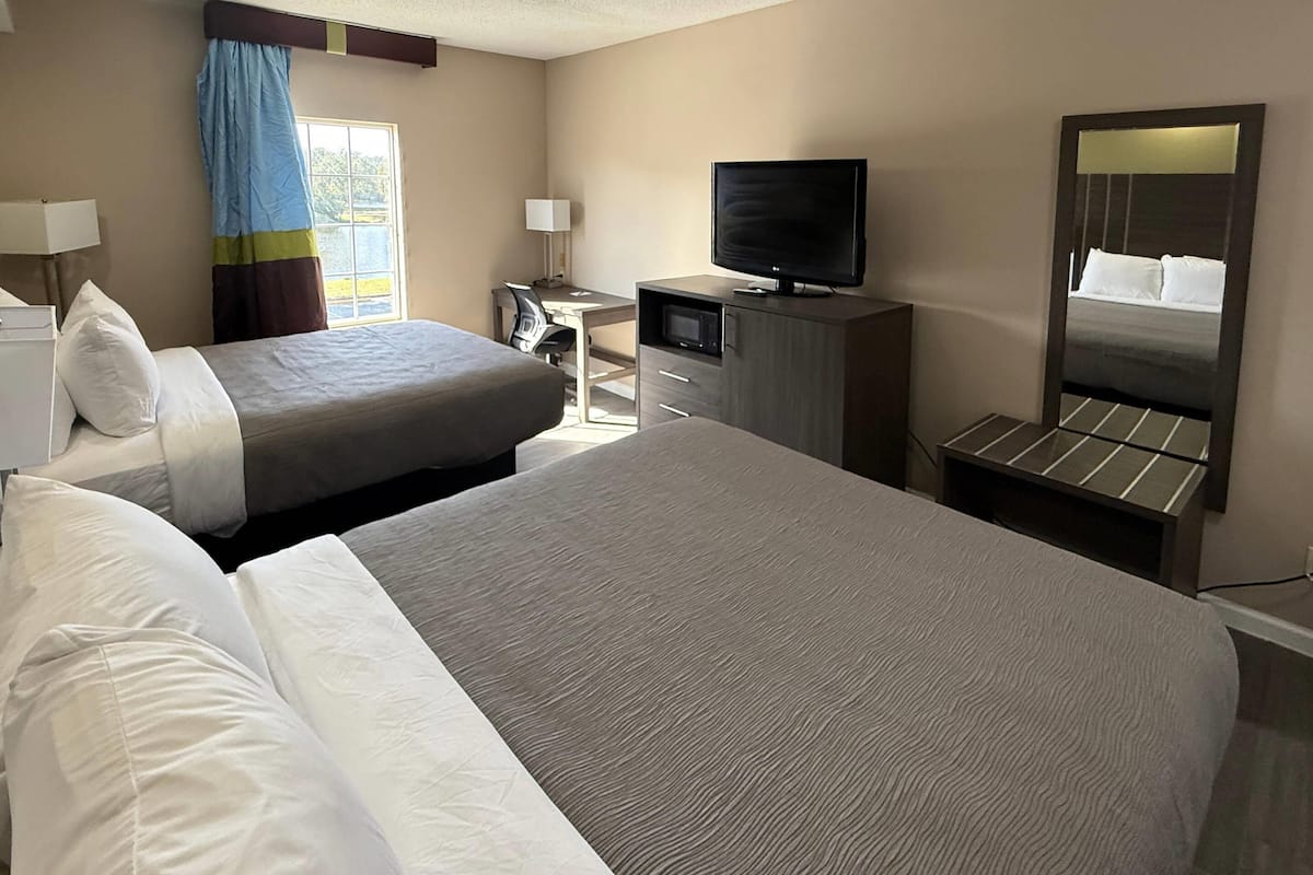 Standard Room, 2 Queen Beds, Non Smoking | Desk, iron/ironing board, free WiFi, bed sheets