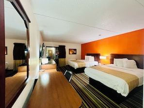 Pillow-top beds, desk, laptop workspace, blackout curtains