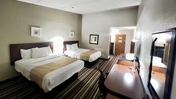 Pillowtop beds, desk, laptop workspace, blackout drapes