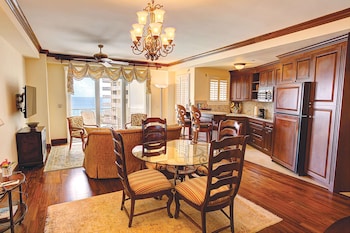 One Bedroom Suite with Kitchen / Living Room | Premium bedding, in-room safe, desk, blackout drapes at Sea View Hotel, Bal Harbour, On The Ocean