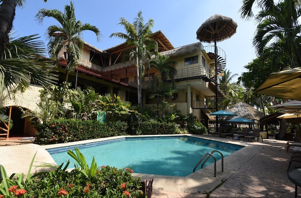 Outdoor pool, pool umbrellas