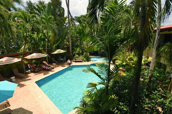 Outdoor pool, pool umbrellas