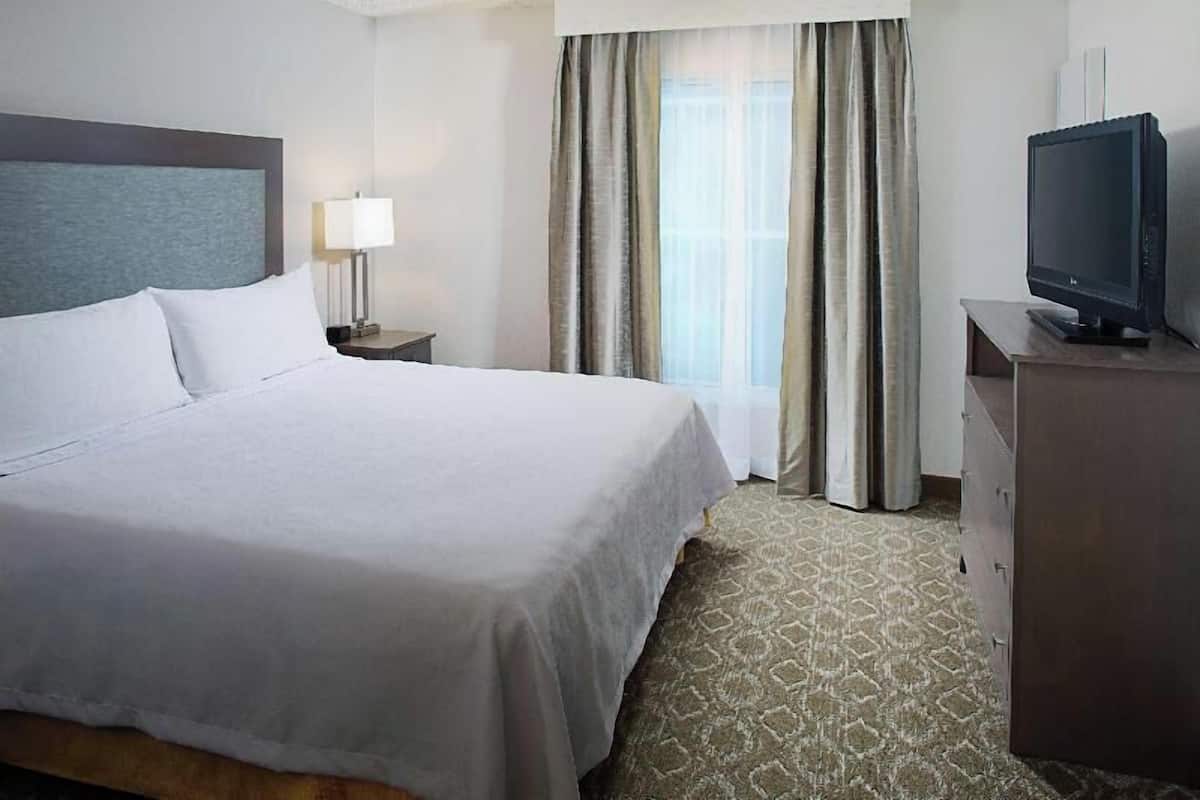 1 bedroom, premium bedding, blackout drapes, iron/ironing board