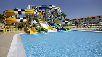Enjoy water slides and a pool with a poolside lounge and sun loungers.