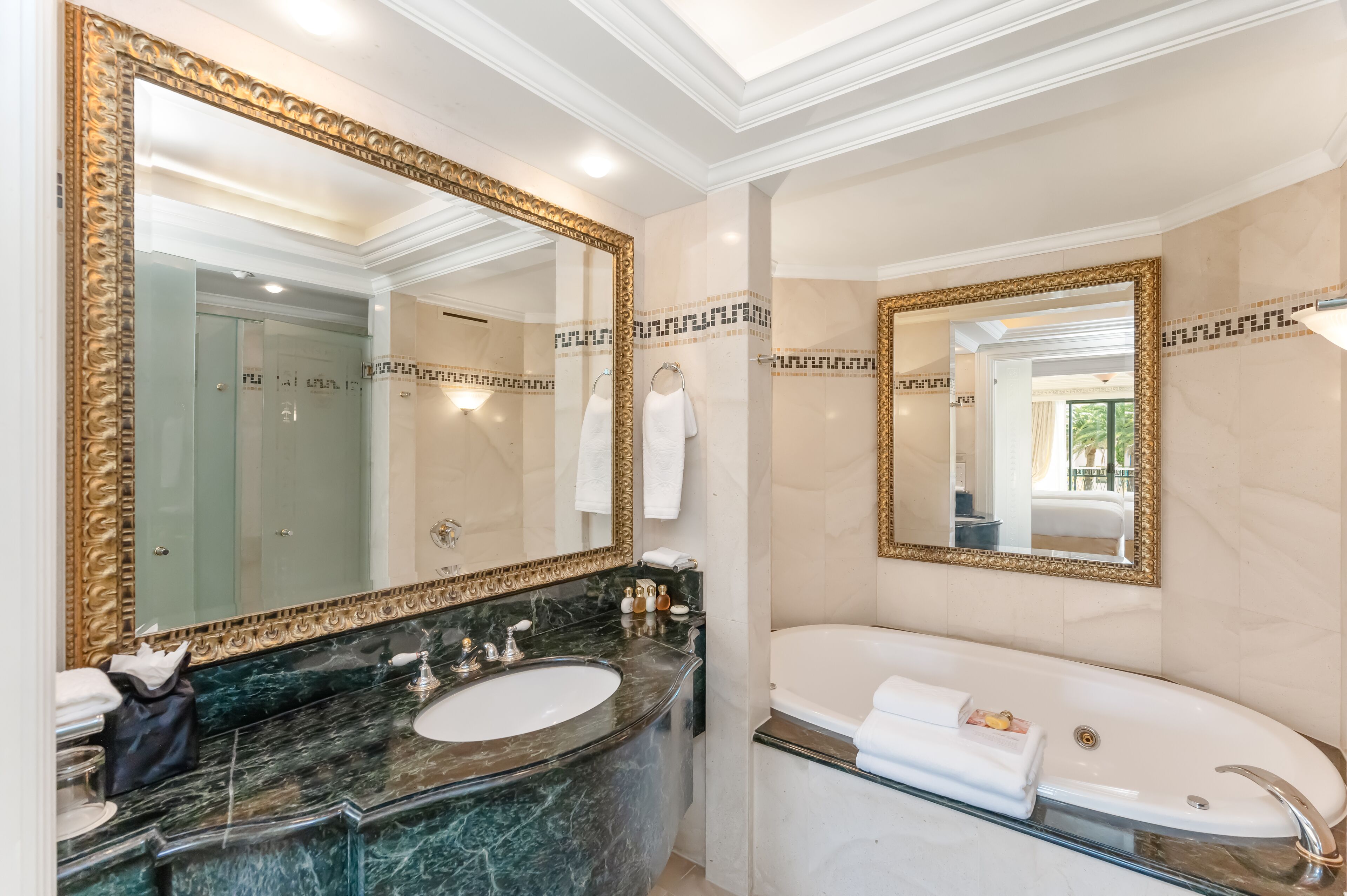 separate bathtub and shower, jetted bath, free toiletries, hair dryer