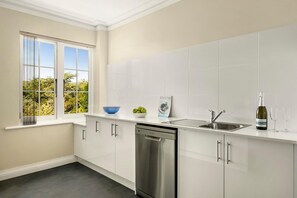 Appartement Deluxe, 1 grand lit | Cuisine privée | Réfrigérateur, four à micro-ondes, cafetière-théière