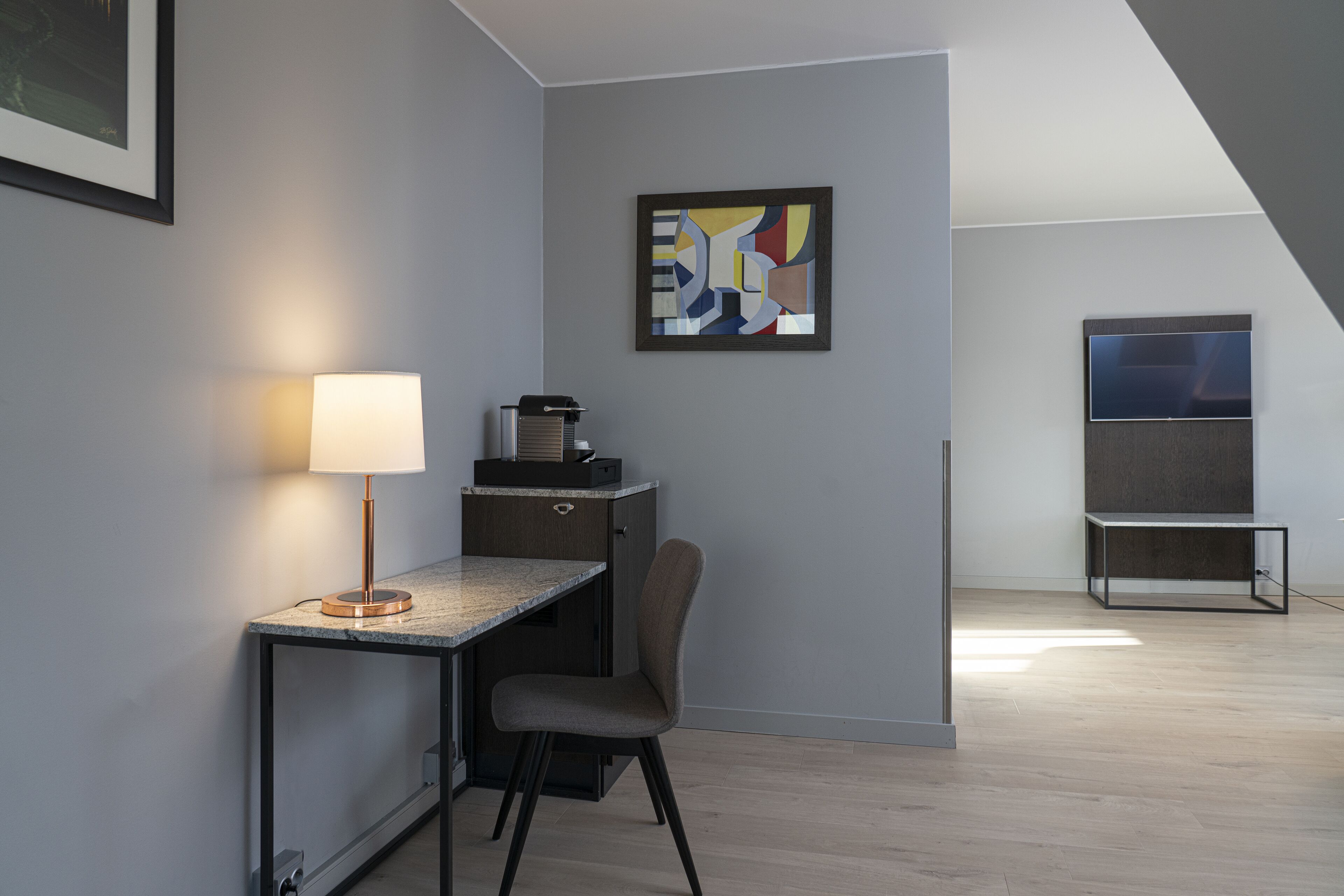 1 bedroom, desk, blackout curtains, iron/ironing board