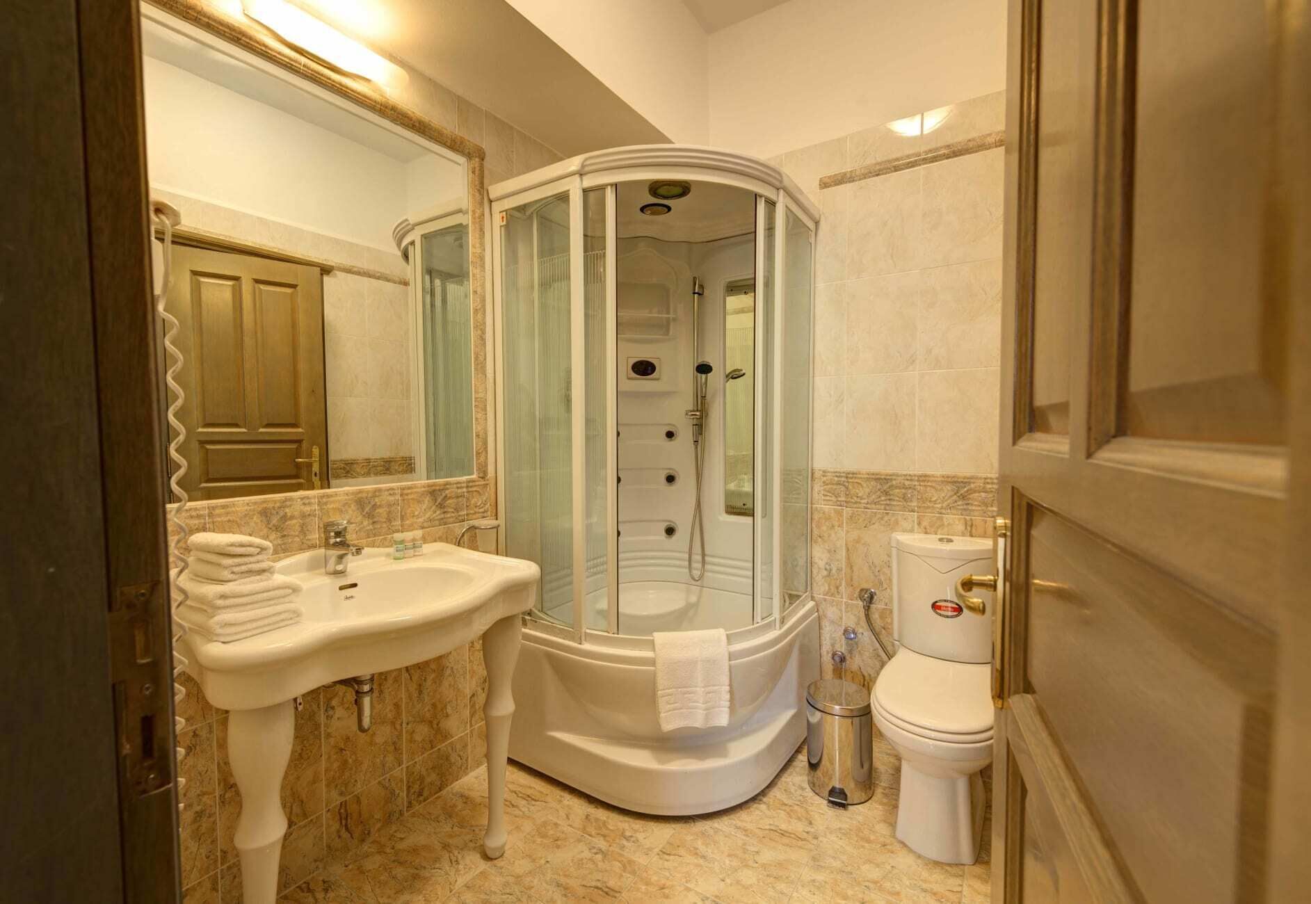 free toiletries, hair dryer, slippers, towels