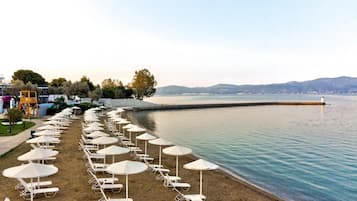 Private beach, sun loungers, beach umbrellas, beach towels