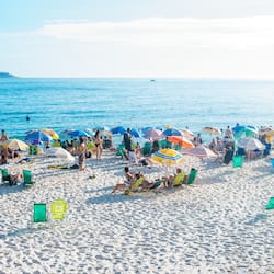 On the beach, beach umbrellas, beach towels