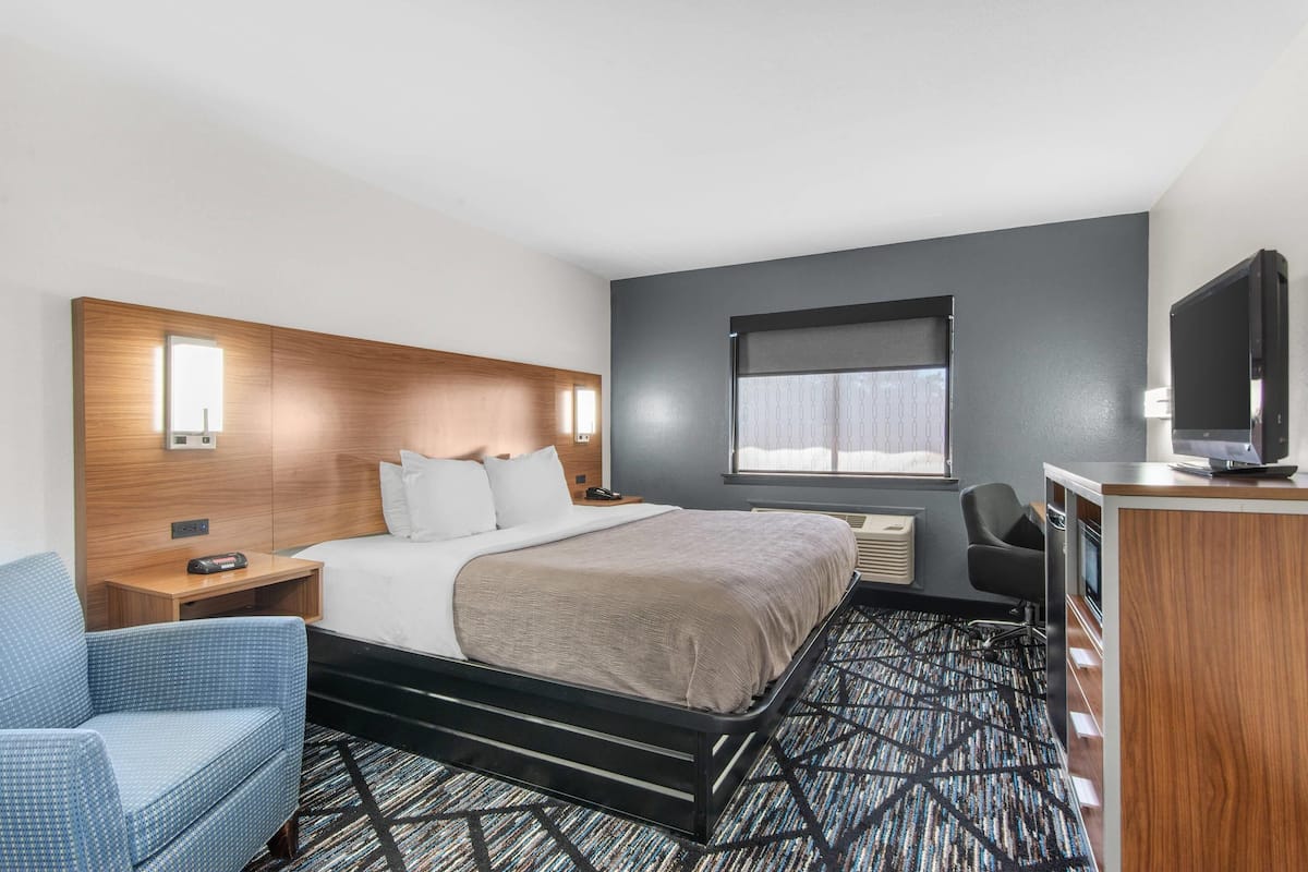 Room, 1 King Bed, Non Smoking | Premium bedding, desk, iron/ironing board, cribs (free)