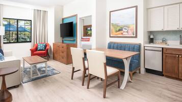 Desk, blackout curtains, iron/ironing board, bed sheets