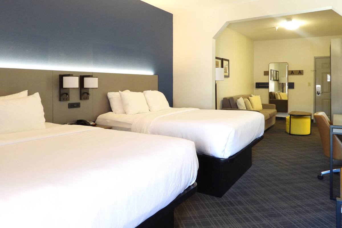 desk, laptop workspace, blackout curtains, soundproofing