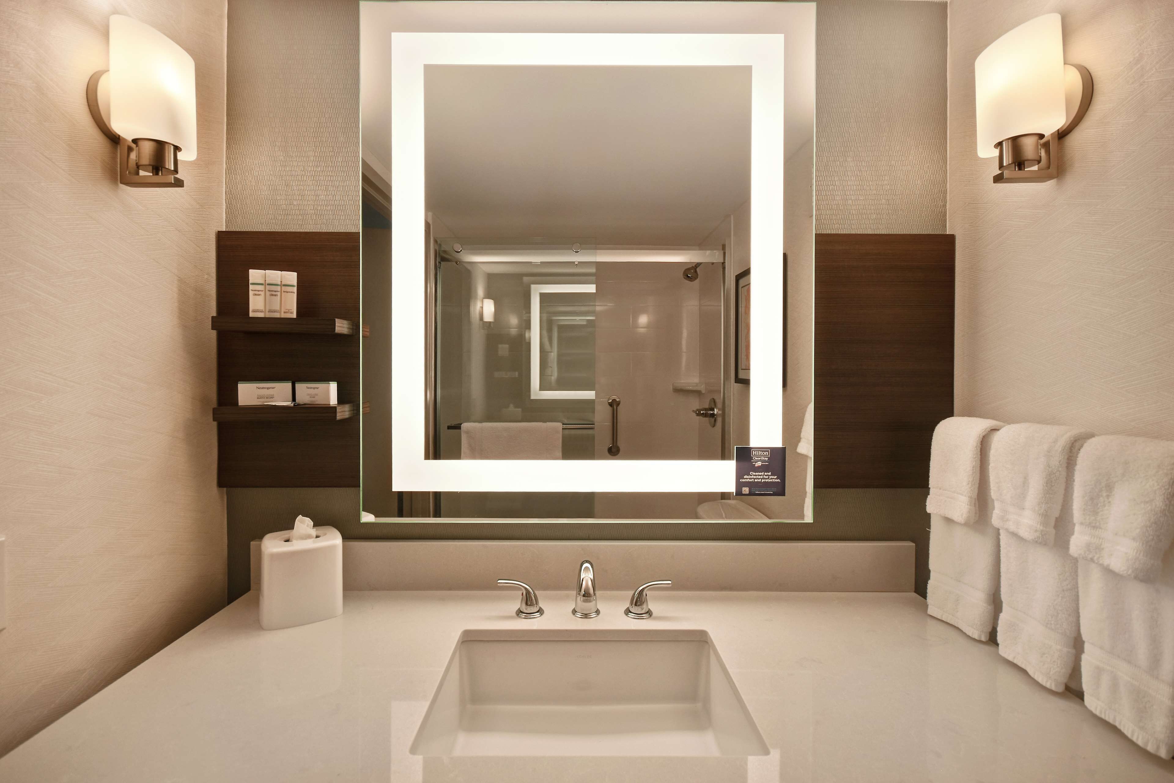 combined shower/bathtub, free toiletries, hair dryer, towels