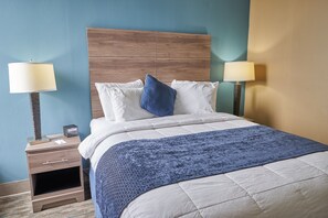 Pillowtop beds, desk, laptop workspace, iron/ironing board