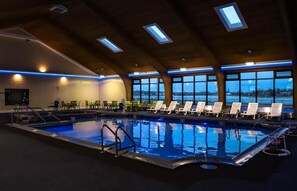 Indoor pool, open 9:00 AM to 8:00 PM, sun loungers