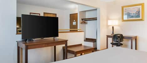 Pillowtop beds, desk, laptop workspace, blackout drapes