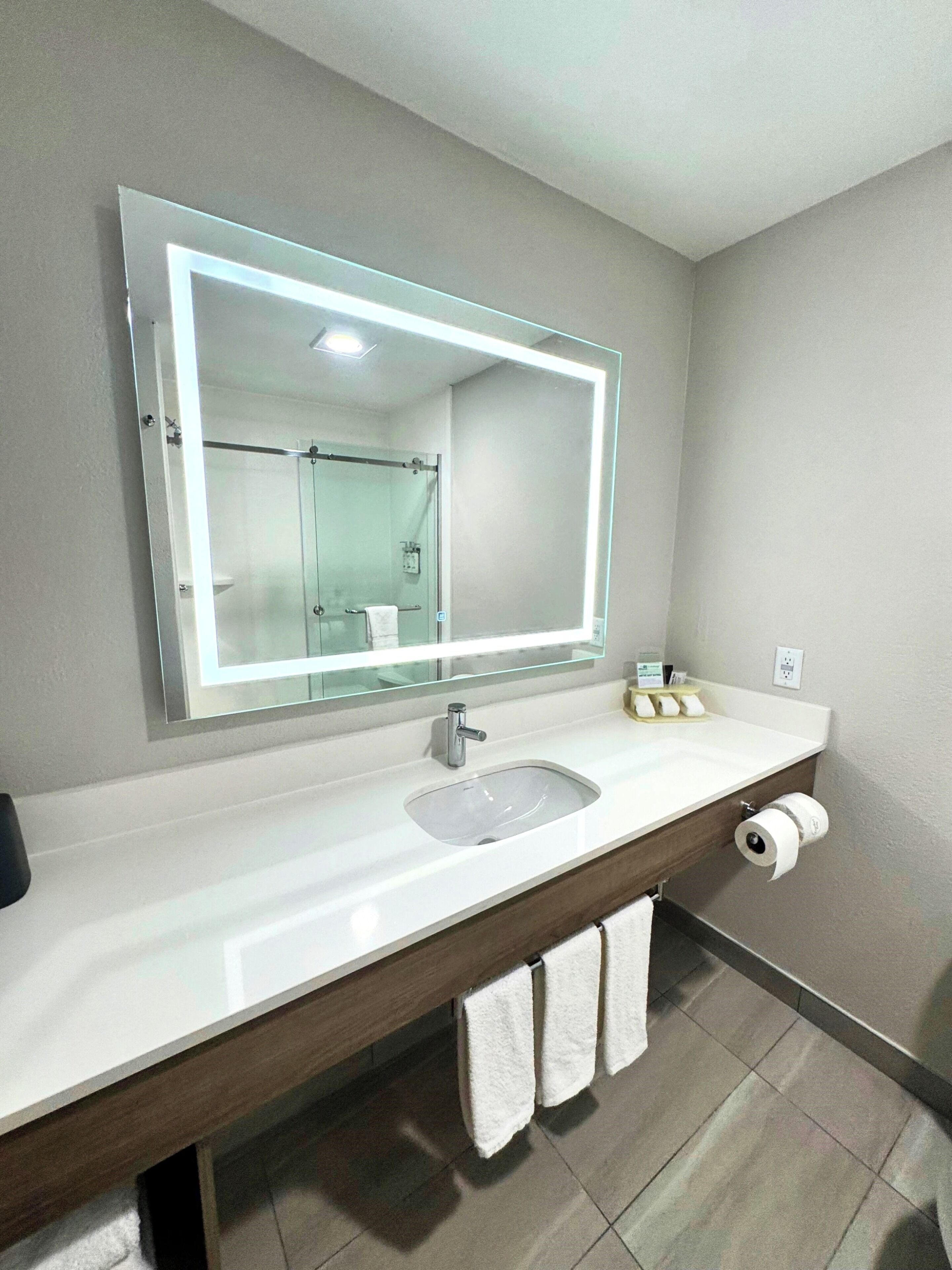 combined shower/bathtub, free toiletries, hair dryer, towels