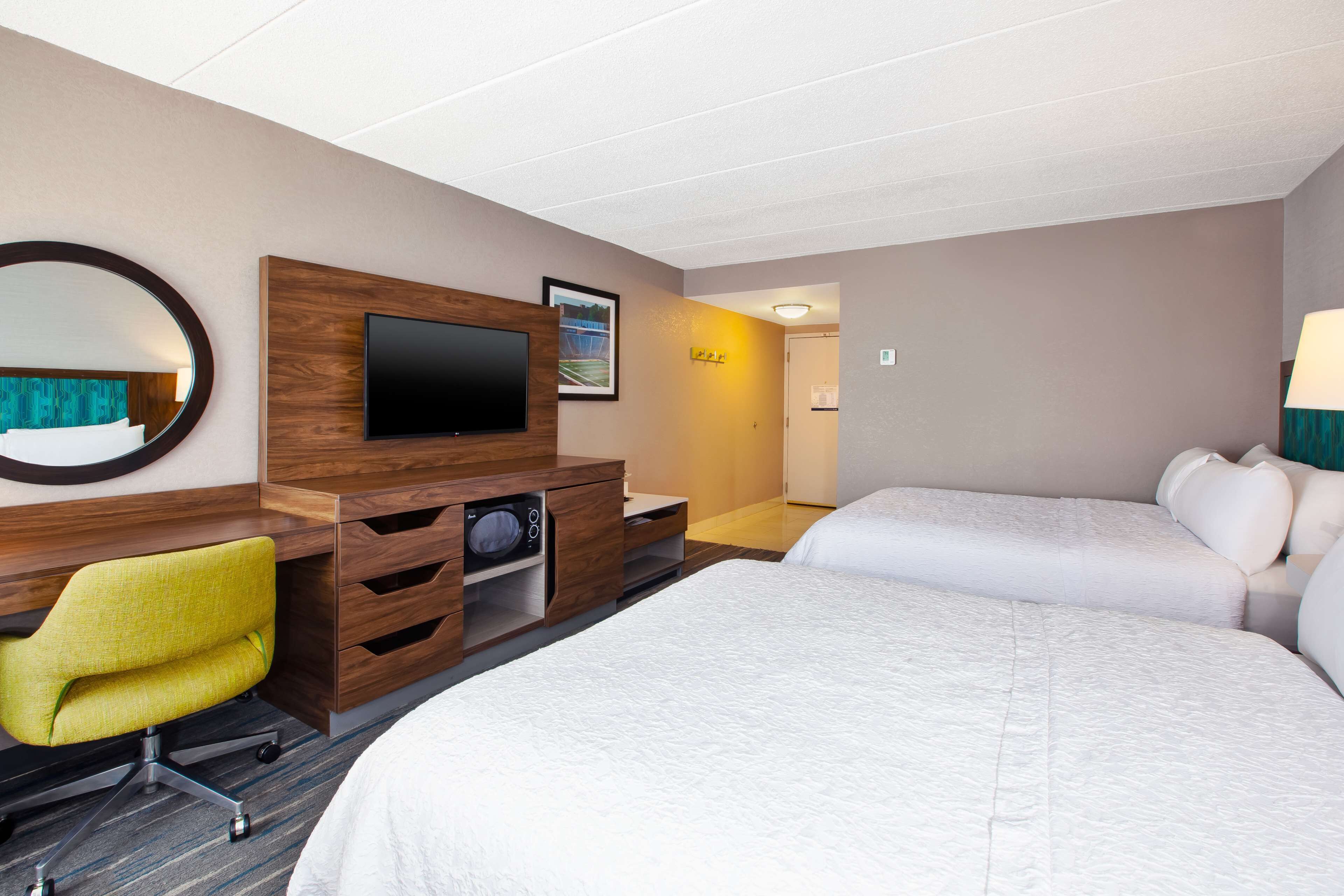 room, 2 double beds | in-room safe, desk, soundproofing, iron/ironing board