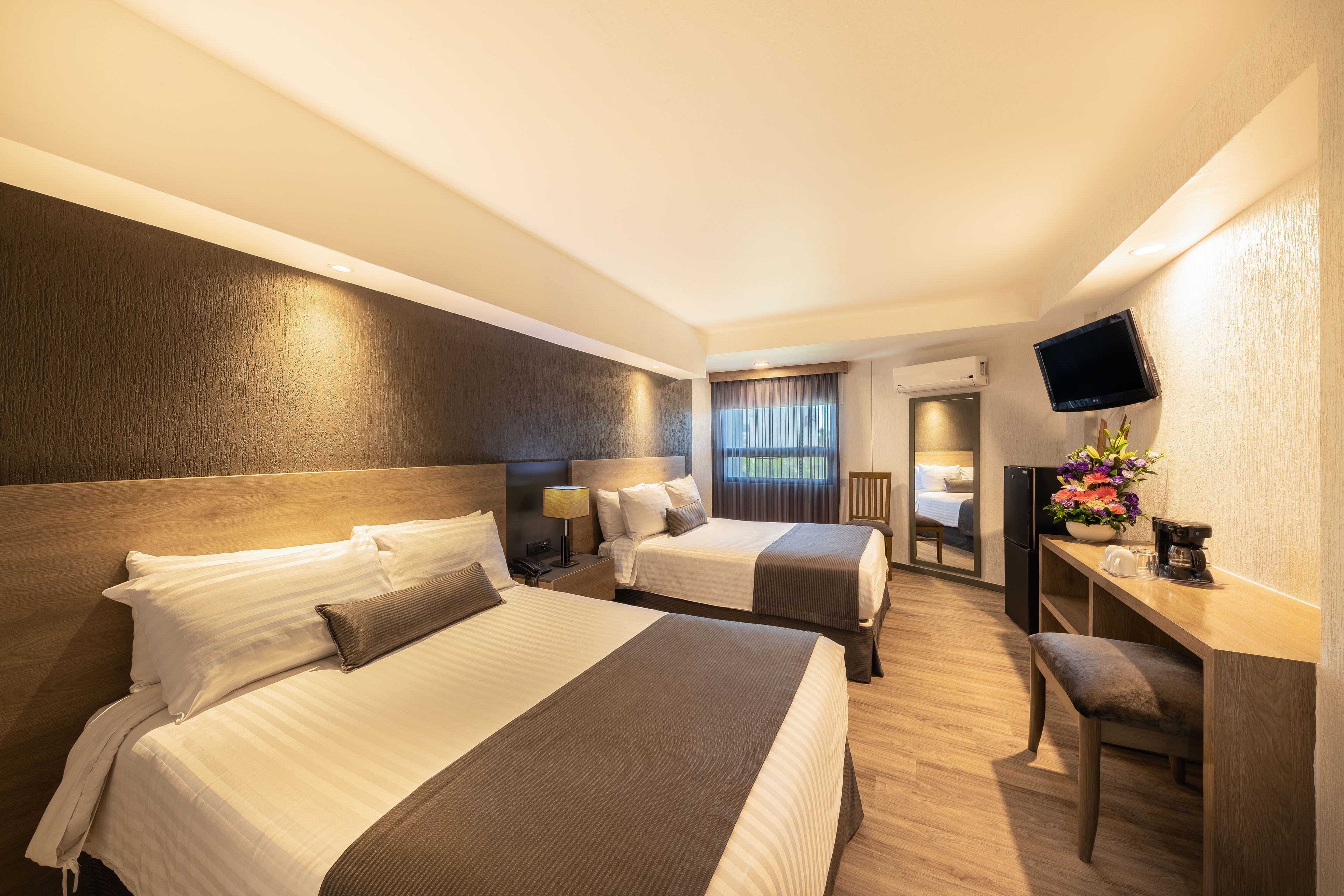 standard room, 2 double beds | minibar, in-room safe, desk, blackout curtains