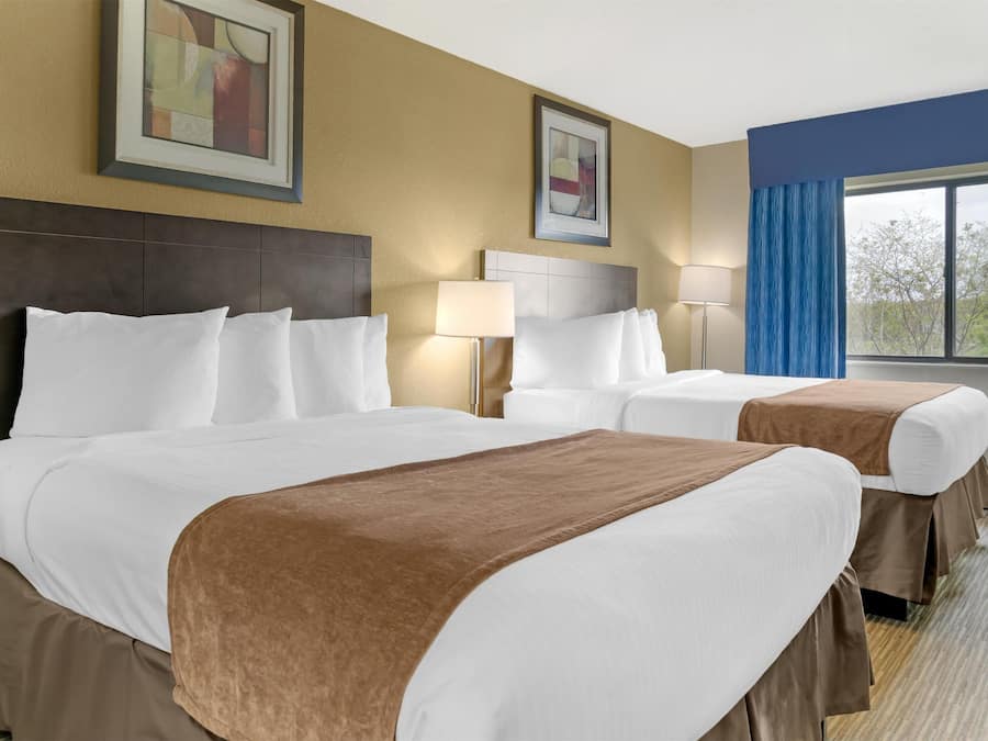 Standard Room, 2 Queen Beds, Refrigerator & Microwave, River View | In-room safe, desk, blackout curtains, iron/ironing board